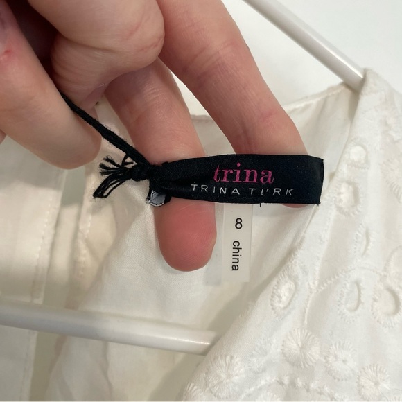 NEW NWT TRINA TRINA TURK Scallop Hem Eyelet Cropped Jumpsuit Cream Ivory ?? Boho - Picture 4 of 16